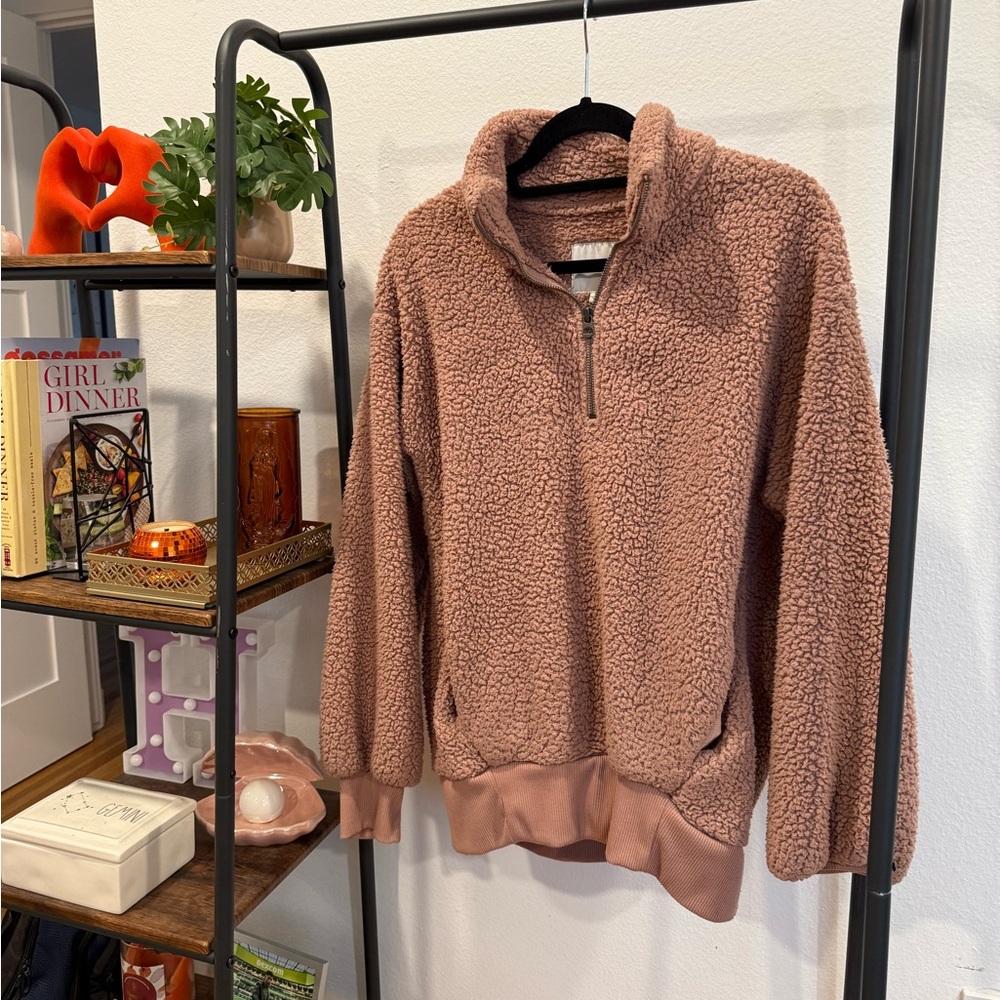 American Eagle Outfitters Pink Blush Sherpa Half-Zip